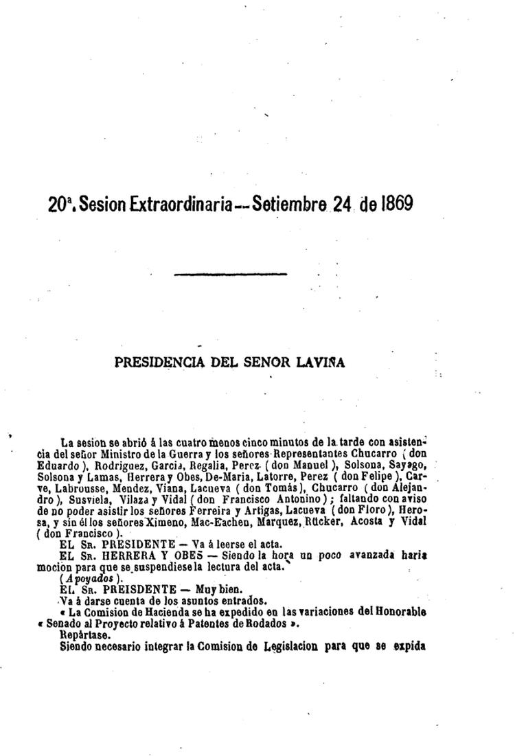 DIARIO DE SESIONES DE LA CAMARA DE REPRESENTANTES del 24/09/1869